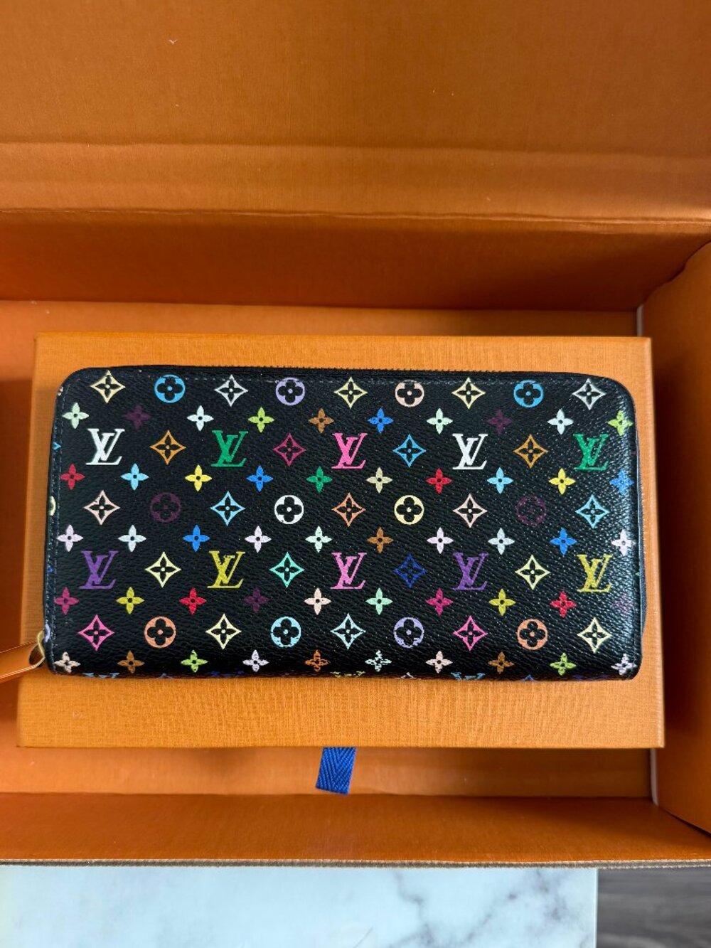 Louis Vuitton x Takashi Murakami Multicolor Zippy Wallet Black Noir Lavender COA - Picture 3 of 15